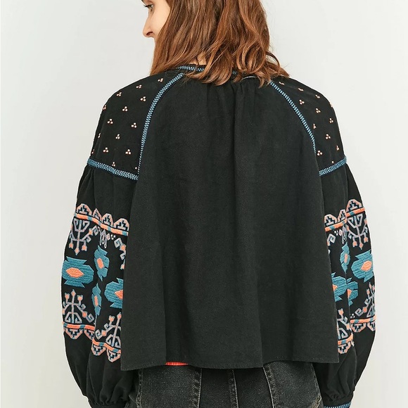 FREE PEOPLE Embroidered Swing Jacket (Black, blue & orange graphic) size Medium - Picture 11 of 15